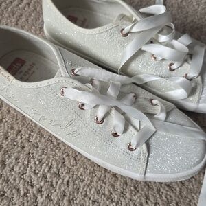 kate spade Kids White Glitter Ribbon Lace-Up Sneakers